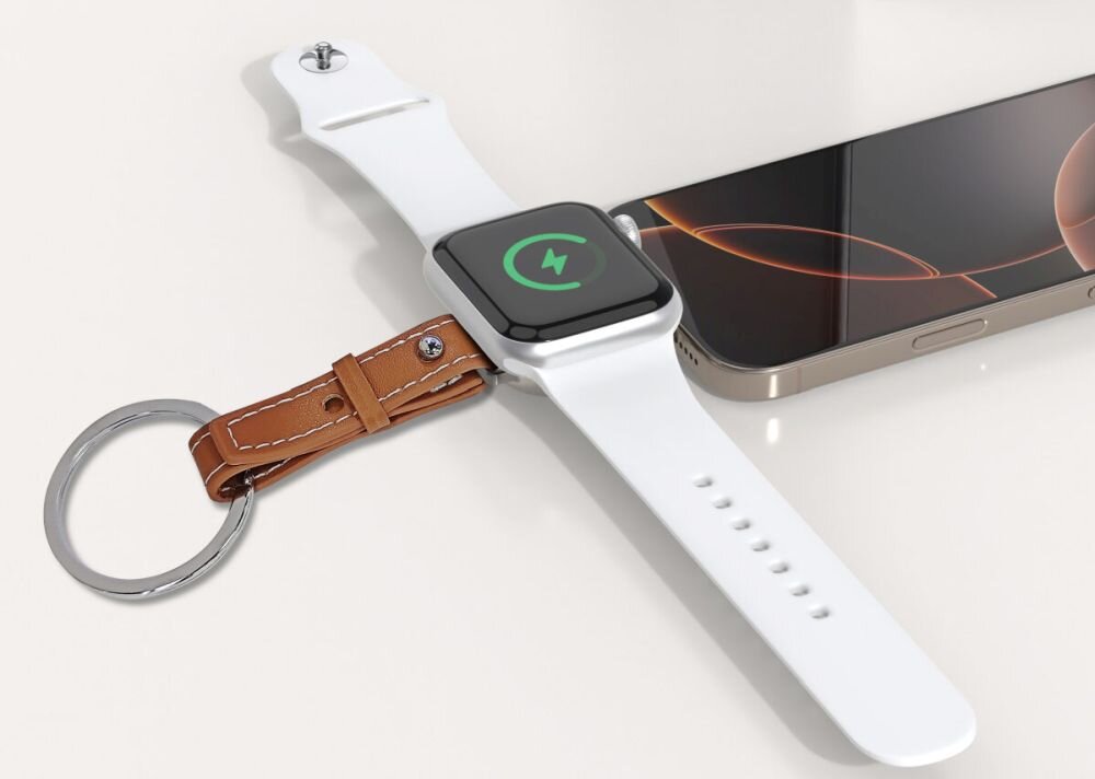 Bezprzewodowa ładowarka do Apple Watch 4SMARTS USB-C brelok srebrna podróżna