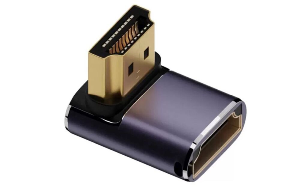 Zestaw adapterów 4SMARTS HDMI sprzęgło HDMI łączenie dwóch kabli Aluminiowo-PVC HDMI 2.1 i transferem do 10 Gbit/s - adapter kątowy na białym tle