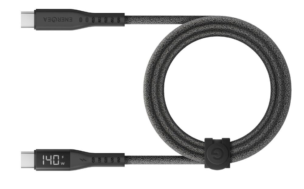 ENERGEA Flow USB-C do USB-C ładowanie o mocy do 240 W (5A) Power Delivery 3.1 Apple, Samsung, Huawei, Oppo chip eMarker transfer danych z prędkością 480 Mb/s laptopów, smartfonów, konsol i tabletów - kabel na białym tle