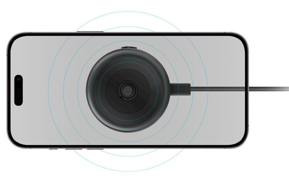 ENERGEA AirLock lekką konstrukcję (60 g) o średnicy 58 mm smartfonów z ładowaniem Qi uchwyt na kratkę, uchwyt na szybę oraz kabel USB-C/USB-C nie jest przeznaczony do powierzchni o wyraźnej fakturze - ładowanie smartfona