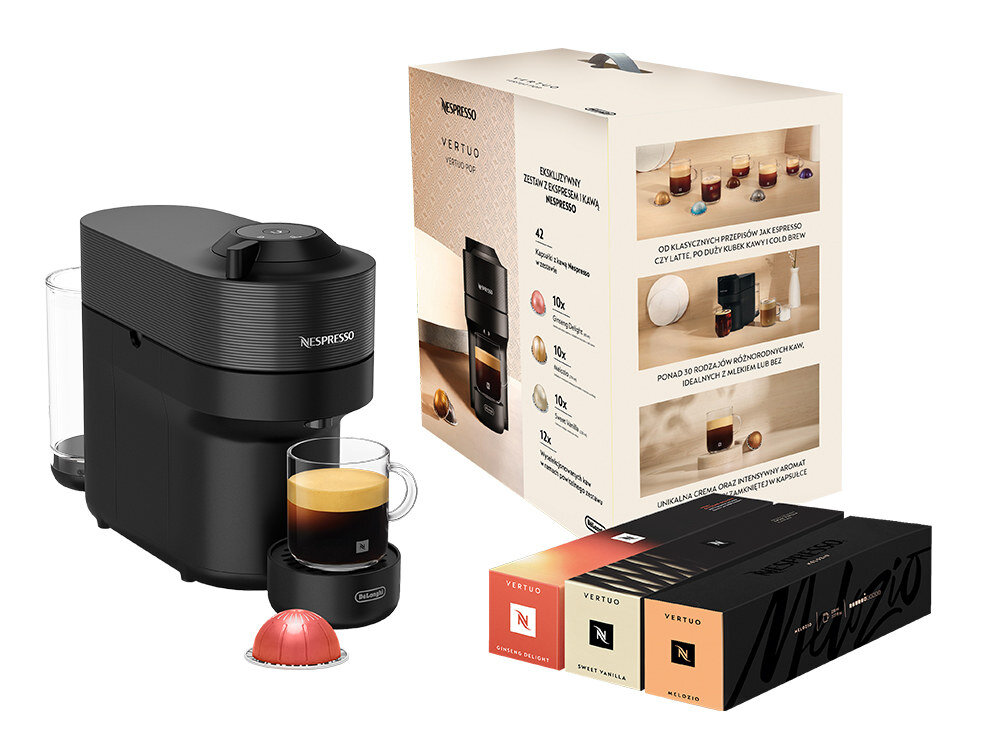 Ekspres DELONGHI Nespresso Vertuo Pop ENV90.B Rozkosz kawy na co dzień wygląd design tło prezentacja wizualizacja