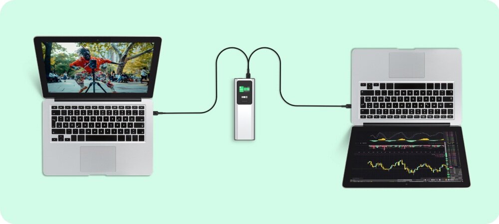 GREENCELL PowerPlay Ultra 25200 mAh kilka razy smartfona, tablet laptopie możesz ładować urządzenia i PowerPlay Ultra jednocześnie ładowaniem dwóch laptopów naraz - powerbank i dwa laptopy