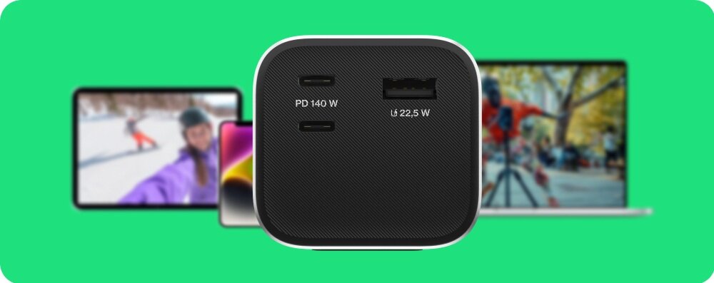 GREENCELL PowerPlay Ultra USB-C i USB-A szybkie ładowanie Power Delivery i UltraCharge telefon, tablet, a nawet laptop - porty powerbanka