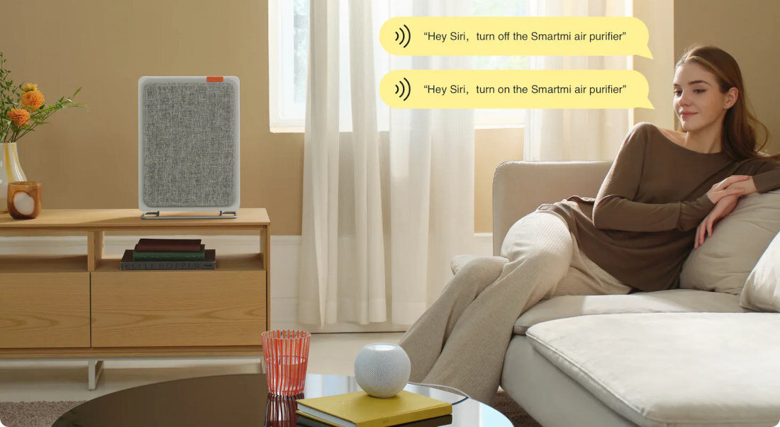 Oczyszczacz powietrza SMARTMI Air Purifier E1 sterowanie w Twoich rękach aplikacja Smartmi Link Obsługa głosowa Google, Alexa, Apple HomeKit możliwość ustawienia harmonogramów potrzeba