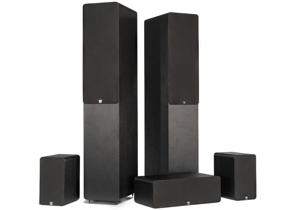 WILSON Scenix 5.0 kolumny podłogowe głośnik centralny tylne efektowe, głośniki po skosie na białym tle