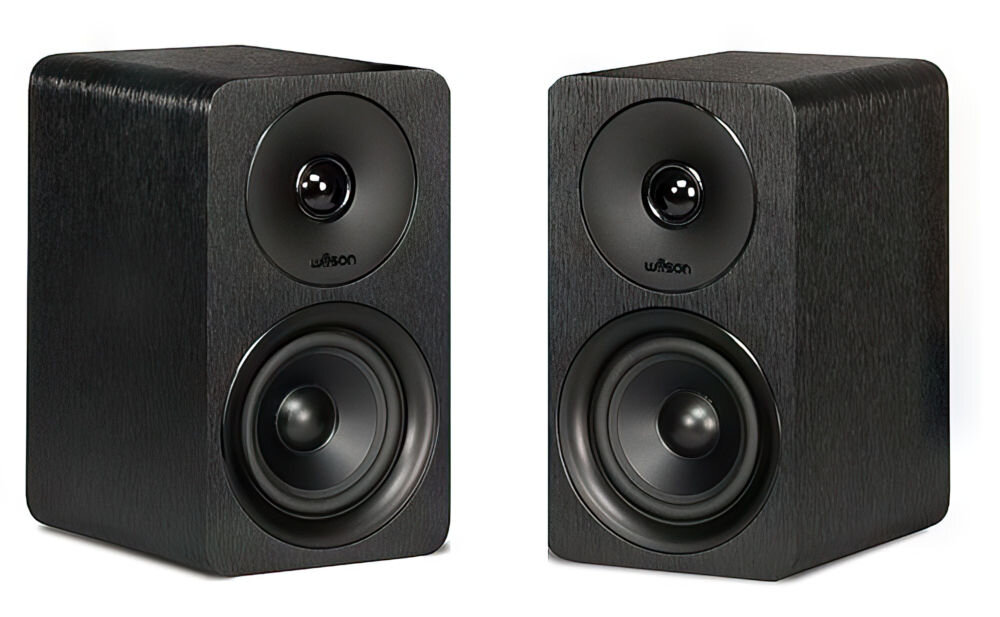 WILSON Scenix 5.0 kompatybilność impedancja montaż wtyki bananowe, głośniki po skosie na białym tle