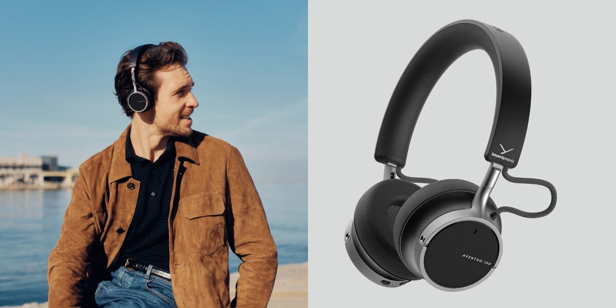 Pełna kontrola odsłuchu, aktywna redukcja szumów, redukcja hałasu, osoba siedząca na murku nad wodą z założonymi słuchawkami