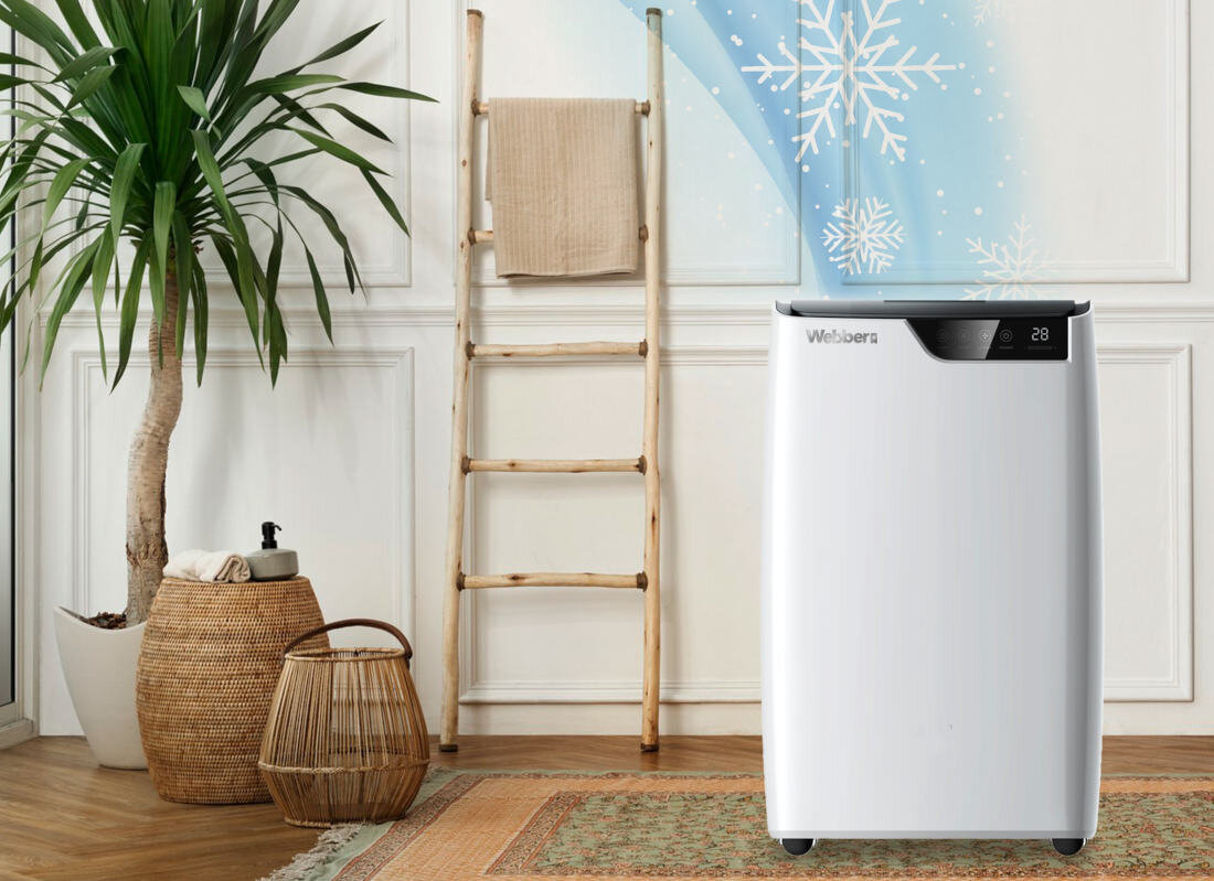 Klimatyzator WEBBER AC-123030W Trzy funkcje w jednym chłodzi, osusza i wentyluje dostosowanie potrzeby świeże, suche i przyjemne powietrze uniwersalne rozwiązanie Funkcja Smart Full-Auto