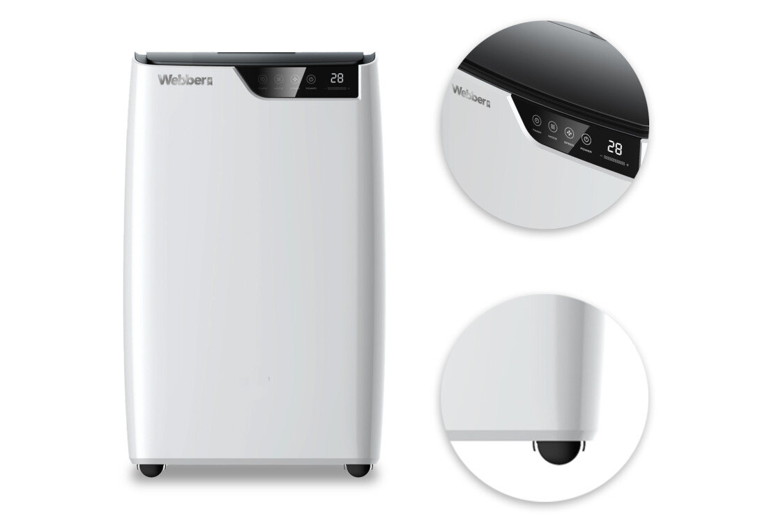 Klimatyzator WEBBER AC-123030W Łatwa obsługa i mobilność zestaw montażowy kółka transportowe przenoszenie wygoda komfort naturalny czynnik chłodniczy R290 środowisko świadomy wybór troska planeta