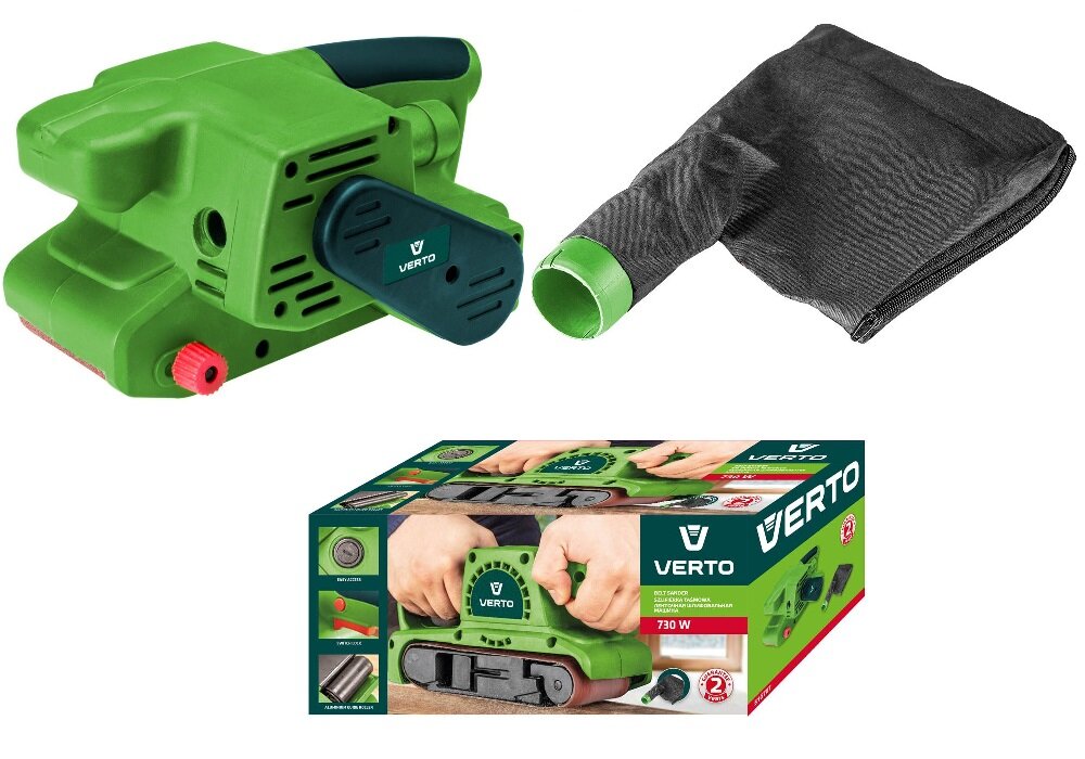 Szlifierka taśmowa VERTO 51G707 w zestawie worek na pył papier ścierny instrukcja obsługa w języku polskim karta gwarancyjna