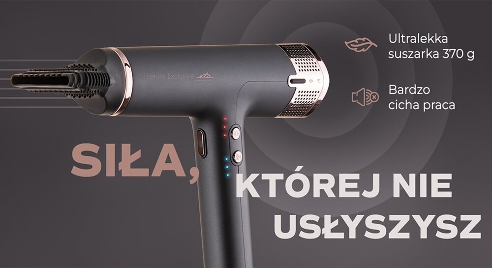Suszarka ETA Fenite Exclusive 931890000 1600W wyjątkowo lekka, silnik TURBO BOOSTER, wysoka wydajność, niski poziom hałasu