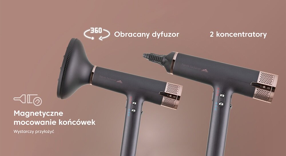 Suszarka ETA Fenite Exclusive 931890000 1600W koncentratory 360°, modelowanie włosów, magnetyczny system mocowania, łatwe czyszczenie, codzienny użytek