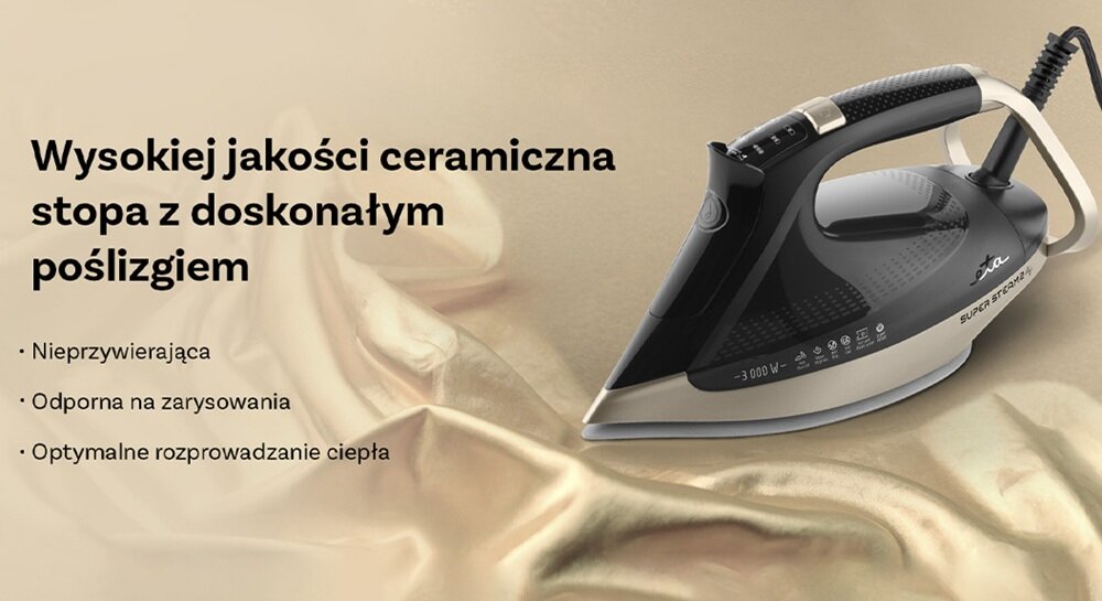 Żelazko ETA SuperSteam II 327590000 wysokiej jakości stopa ceramiczna, regulacja temperatury, do każdego rodzaju materiałów