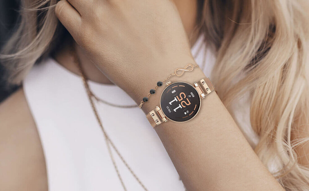 Smartwatch FOREVER Forevive Petite ekran bateria czujniki zdrowie sport pasek ładowanie pojemność rozdzielczość łączność sterowanie krew puls rozmowy smartfon aplikacja