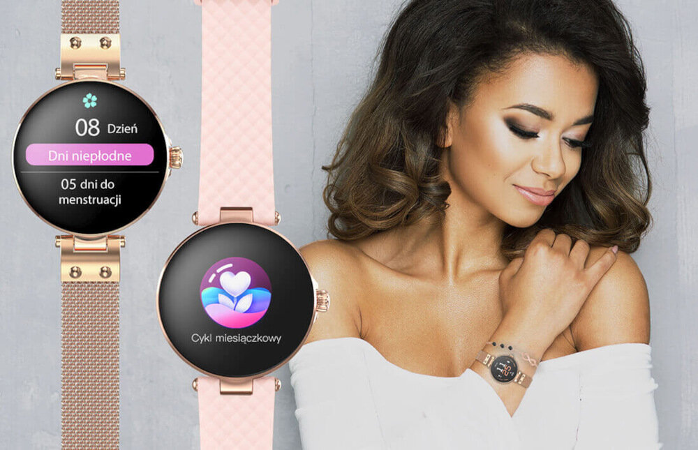 Smartwatch FOREVER Forevive Petite ekran bateria czujniki zdrowie sport pasek ładowanie pojemność rozdzielczość łączność sterowanie krew puls rozmowy smartfon aplikacja
