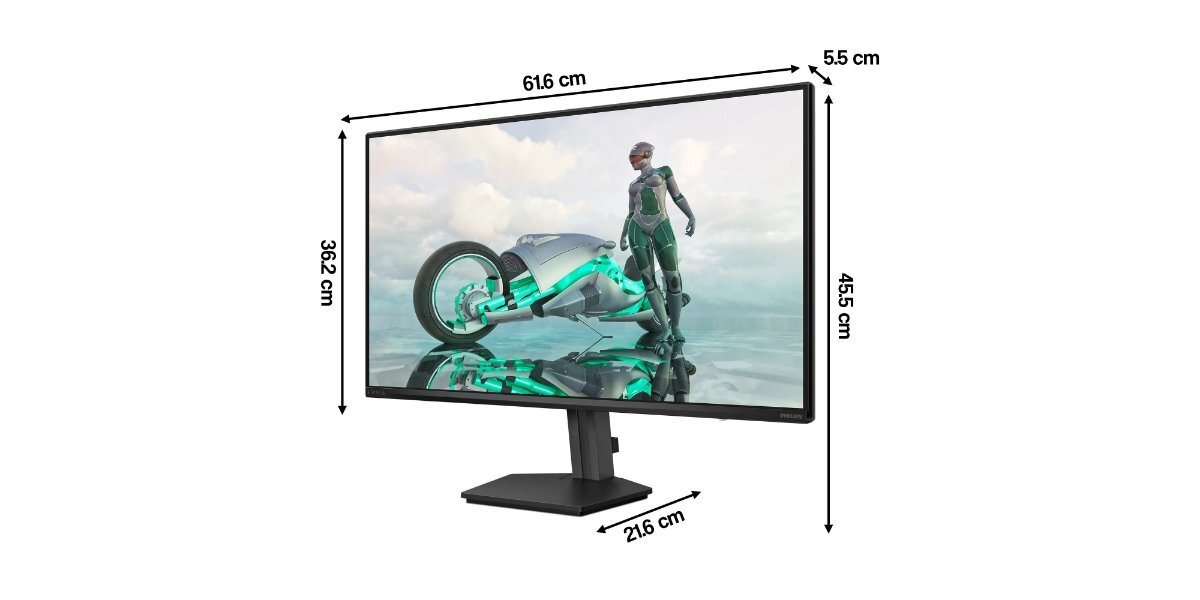 Monitor PHILIPS 27M2N3200NF na białym tle - wymiary monitora.