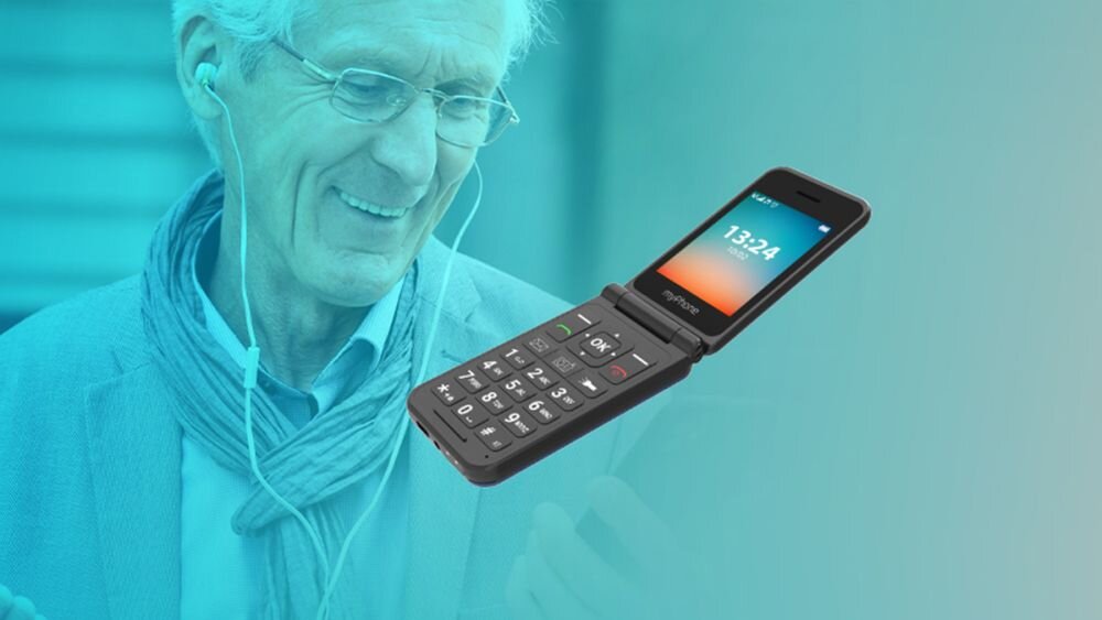 Telefon MPTECH myPhone Flip LTE bateria zasilanie łączność ładowanie baza wyświetlacz klawiatura czuwanie dzwonienie dzwonki przewód słuchawka numery funkcje opis cechy