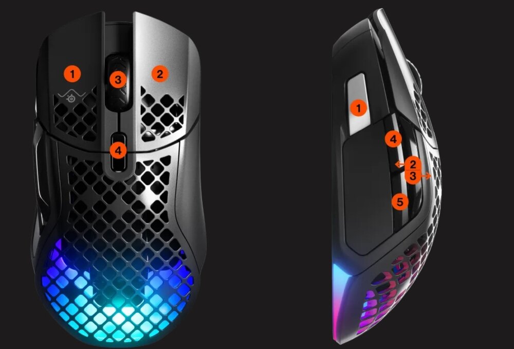 Mysz STEELSERIES Aerox 5 prędkość światła lekka mysz programowalne przyciski ochrona aqua rewolucja kontrola PTFE  RGB kabel chwyt komfort bluetooth