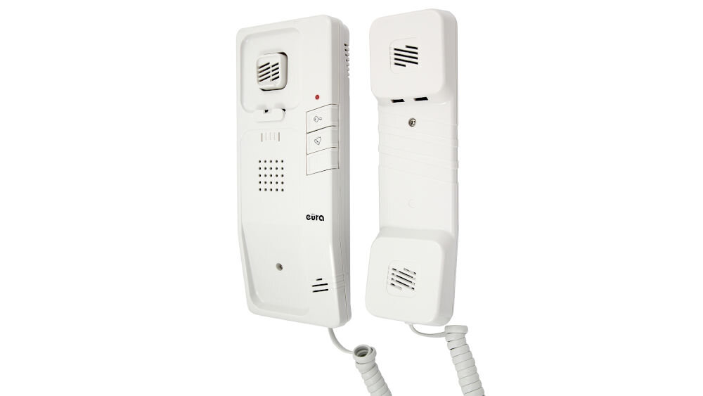 Zestaw domofonowy EURA Remoto ADP-41A3 Biały, unifon, interkom, komunikacja, moduły, Uniforn słuchawkowy w pełnej okazałości, słuchawka + moduł na białym tle
