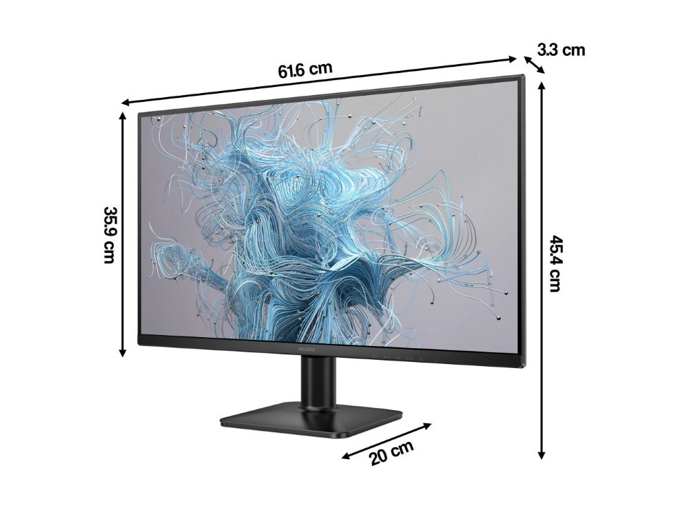 Monitor PHILIPS 27E2N2500 na białym tle - wymiary monitora.
