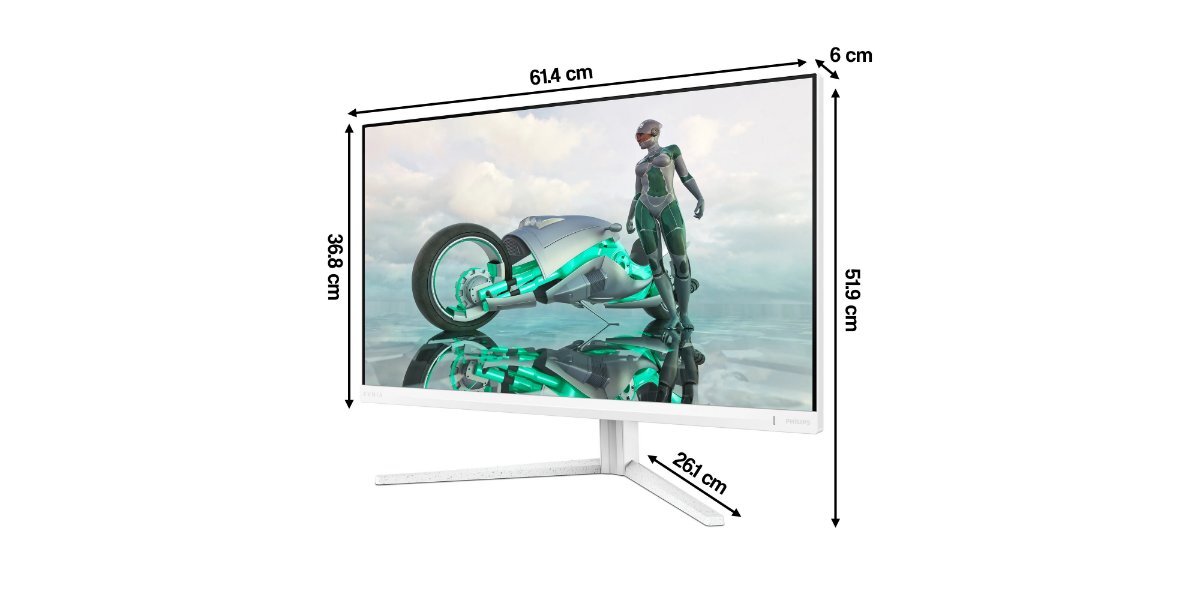 Monitor PHILIPS 27M2N3501PA na białym tle - wymiary monitora.