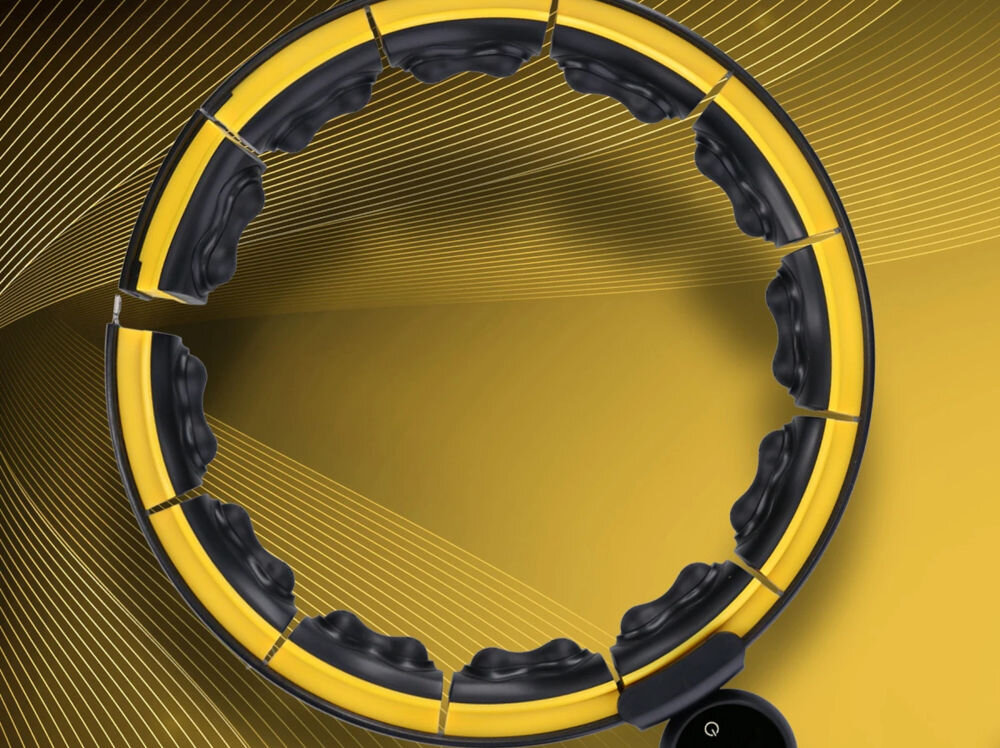 Hula hop HMS HHM21 Czarno-żółty wspomaga trening fizyczny cyfrowy wyświetlacz monitorowanie postępów magnesy wypustki masujące poprawa krążenia redukcja cellulitu piłka obciążeniowa zwiększona intensywność treningu szybsze osiągnięcie zamierzonych rezultatów wszechstronne narzędzie poprawa kondycji i spalania kalorii 