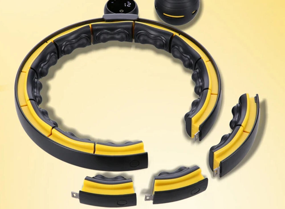 Hula hop HMS HHM21 Czarno-żółty wygoda użytkowania łatwe składanie i przechowywanie cztery elementy szybkie złożenie sprzętu do użytku w domu w podróży wygoda oszczędność miejsca 