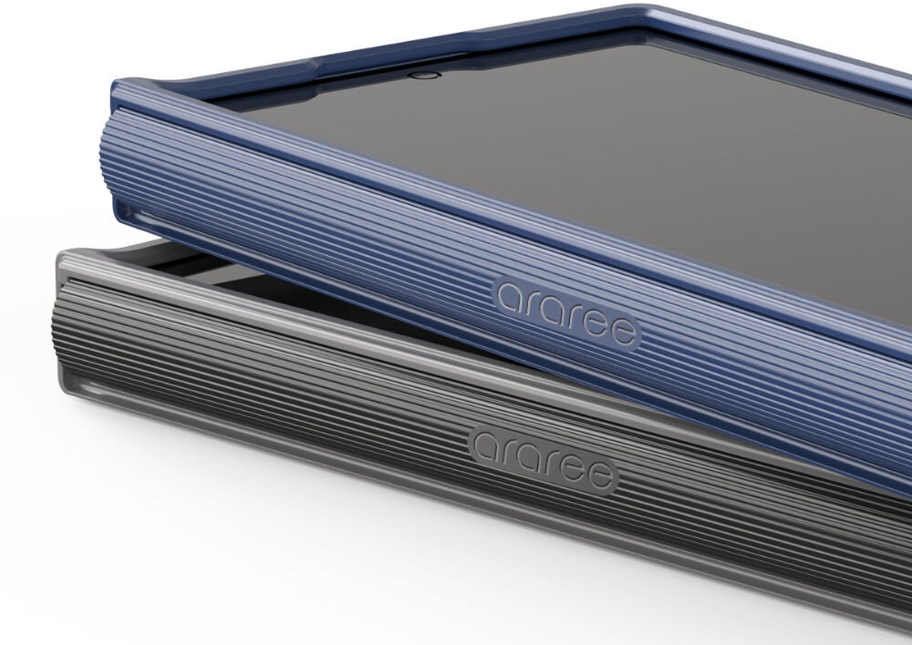 Etui ARAREE Aero Flex M MagSafe do Samsung Galaxy Z Fold 7 Czarny prezentacja etui w dwóch kolorach i pokazanie podwyższonych krawędzi białe tło dopasowane lekkie z ochroną zawiasu i cienką konstrukcją