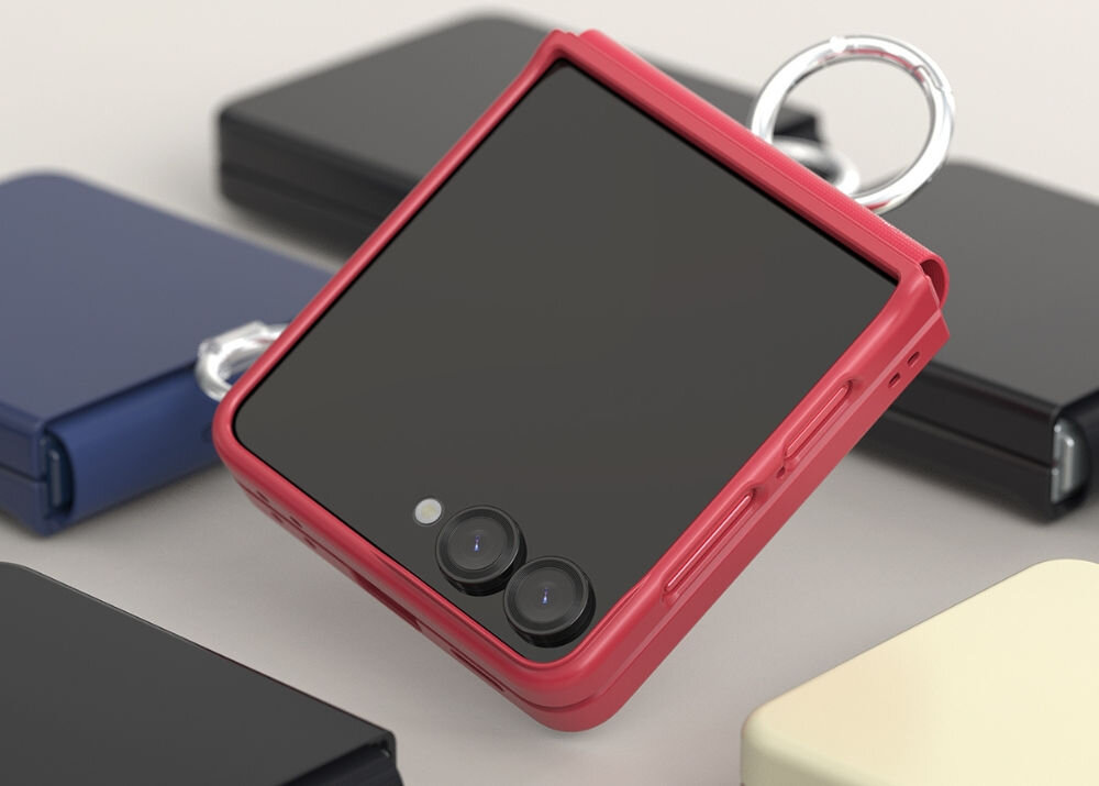 Etui ARAREE Aero Flex R Reast-Grip Ring do Samsung Galaxy Z Flip 7 Czarny prezentacja możliwych wariantów kolorystycznych na pierwszym planie różowy w tle inne z tworzywa TPU i PC z ochroną krawędzi i wygodnymi przyciskami
