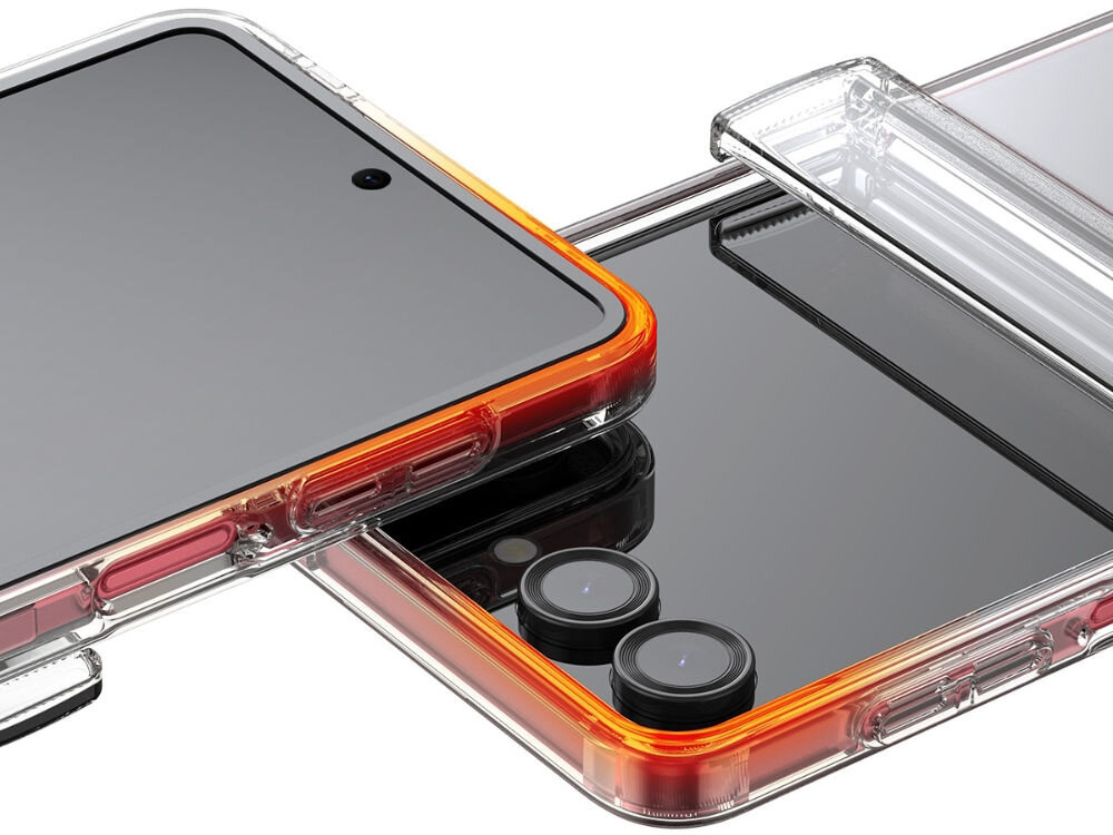 Etui ARAREE Duple 360 do Samsung Galaxy Z Flip 7 Przezroczysty zbliżenie na przód i tył telefonu na białym tle ochrona narożników i zawiasu dopasowanie i składana forma