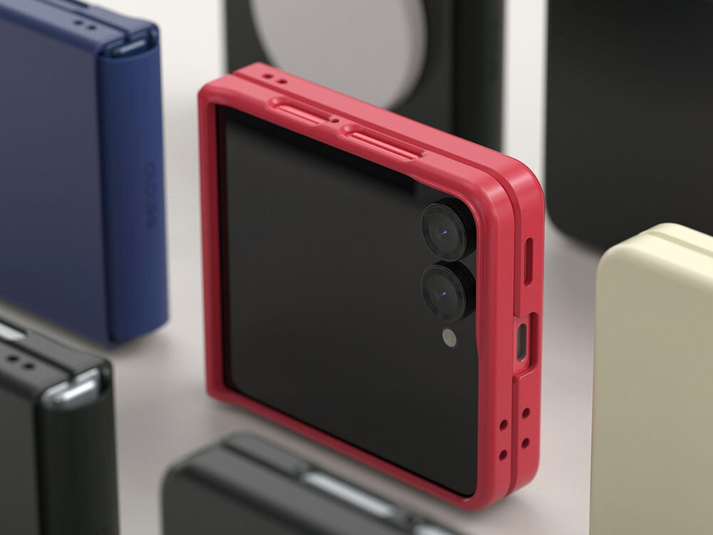 Etui ARAREE Aero Flex M MagSafe do Samsung Galaxy Z Flip 7 Czarny prezentacja etui w różnej kolorystyce telefony na boku jasne tło twardy poliwęglan elastyczne TPU ochrona Galaxy Z Flip7