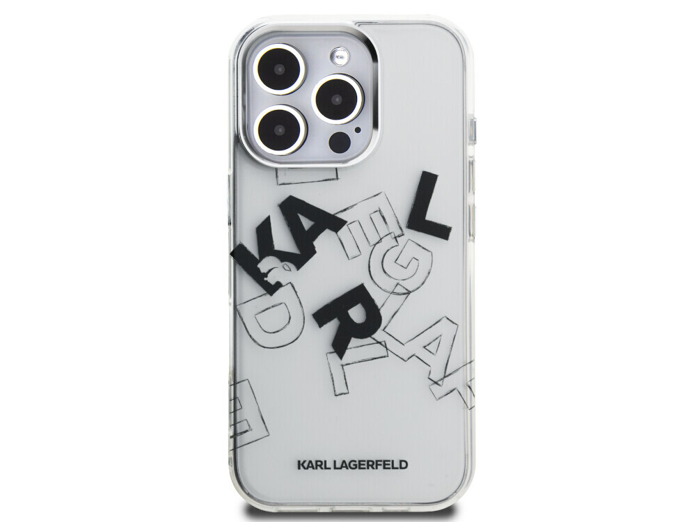 Karl Lagerfeld IML Sketched Graphic nadruk profil projektanta napis Karl Lagerfeld etui transparentne iPhone 16 Pro 6.3 cala