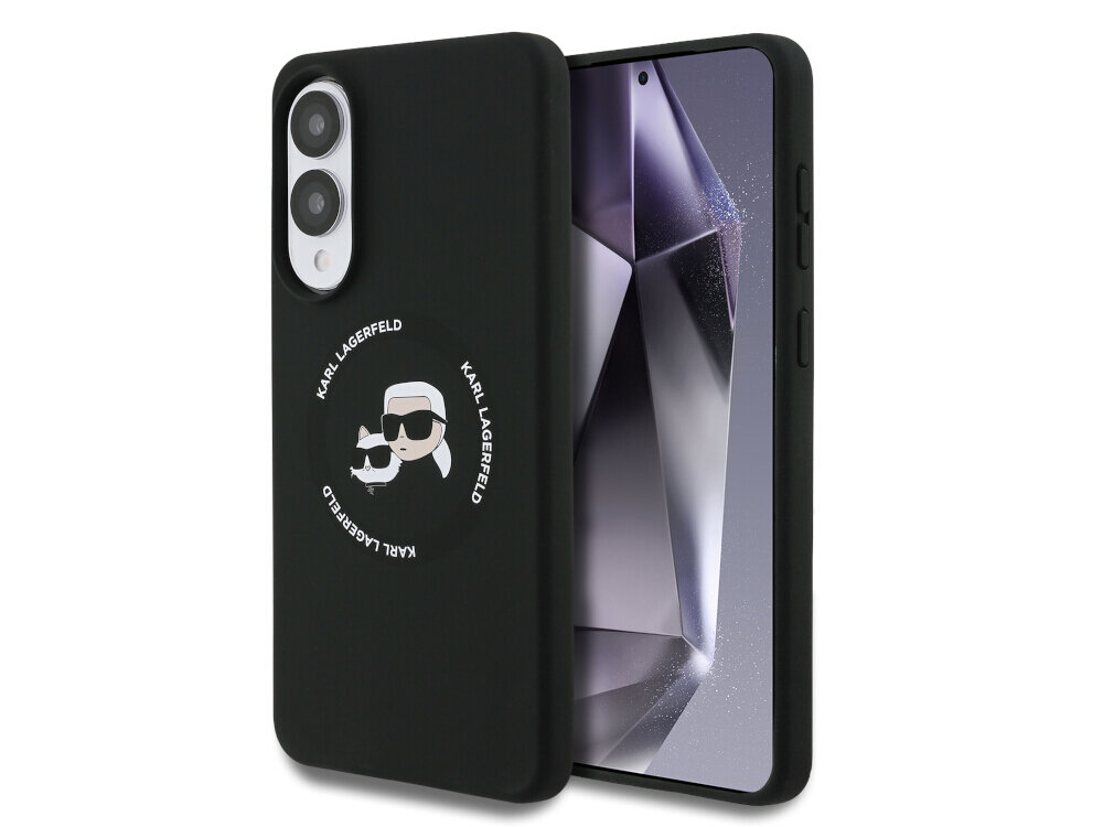 Karl Lagerfeld Silicone Double Heads And Circle MagSafe etui czarne Galaxy S25 Edge silikonowe z MagSafe Choupette i Karl