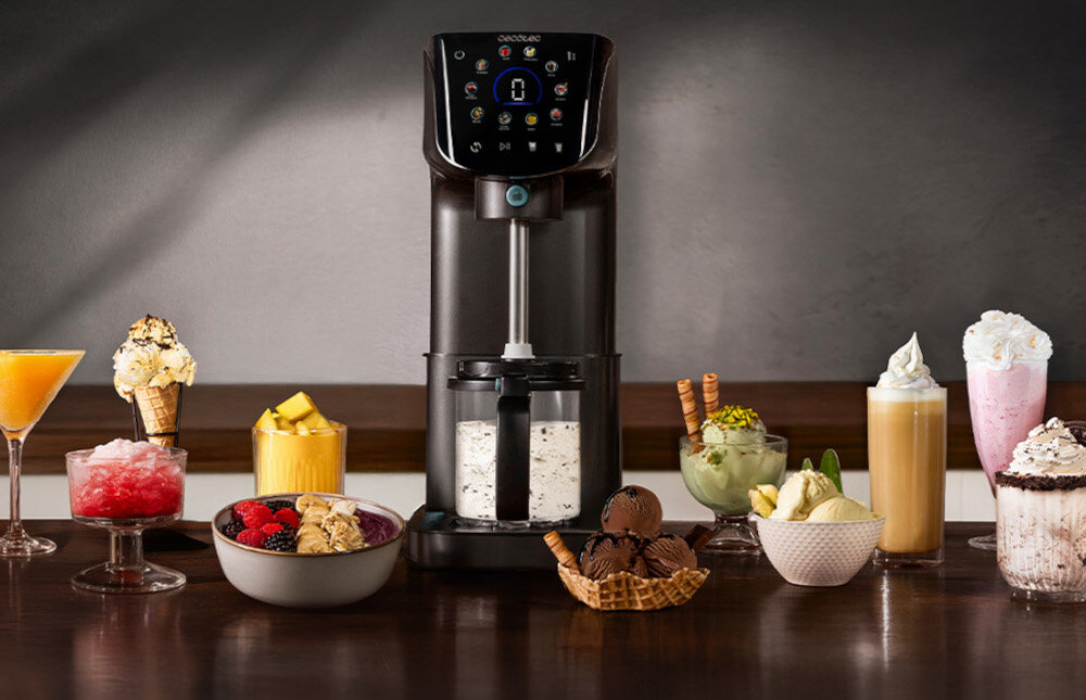 Maszynka do lodów CECOTEC Gelatec 2100 zdjęcie lifestyle Mobilna forma wymiary waga