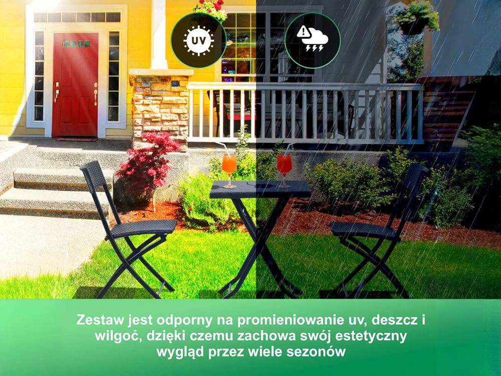 Zestaw mebli ogrodowych BLACK FOREST L-0201P Czarny, Meble ogrodowe odporne na UV i deszcz.