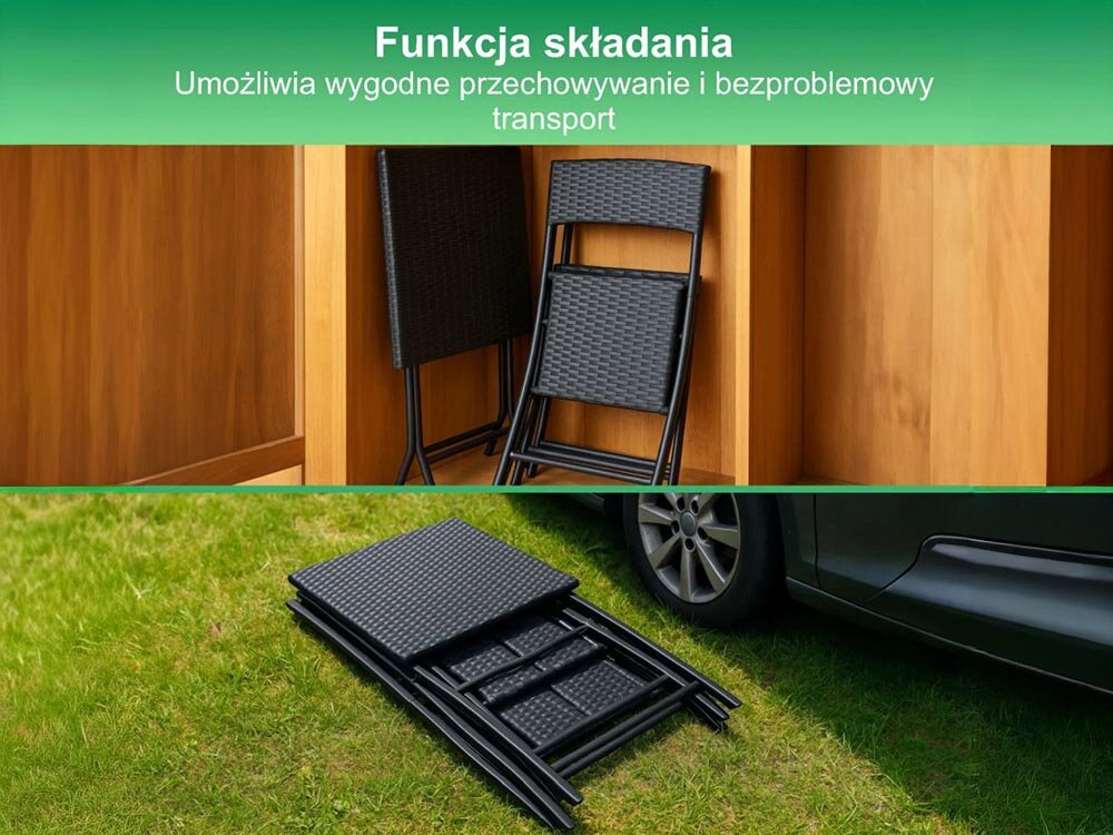 Zestaw mebli ogrodowych BLACK FOREST L-0201P Czarny, składany, lekki, mobilny, przechowywanie, Składany zestaw mebli ogrodowych do przechowywania.