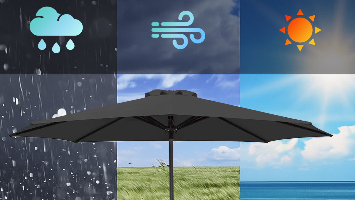 Parasol ogrodowy BLACK FOREST L-0720-3M 300 cm Grafitowy, stal, proszkowo, konstrukcja, korozja, parasol wraz z 3 warunkami atmosferycznymi i ich logotypami