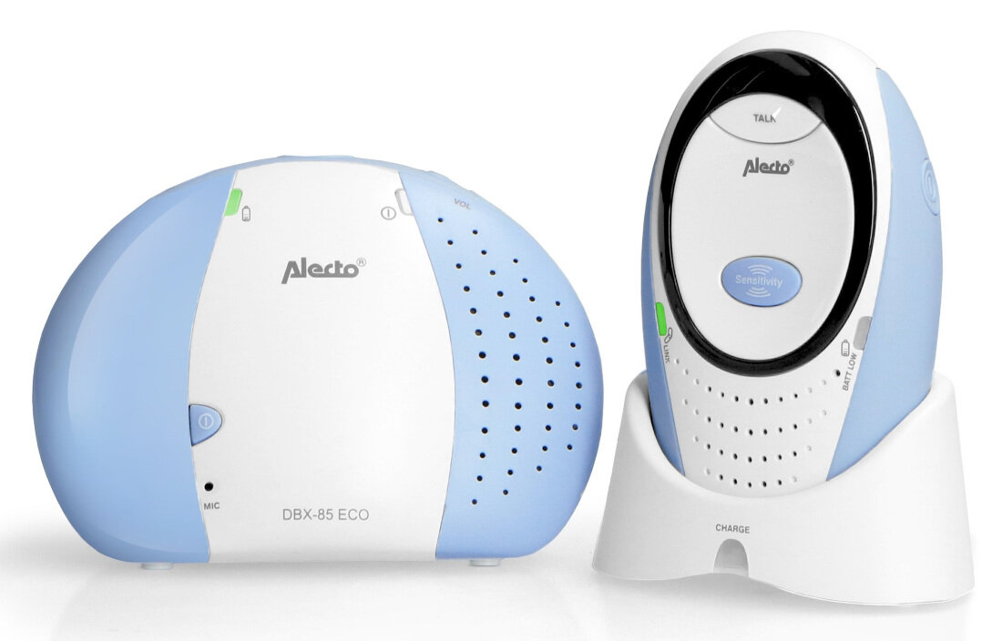 Niania elektroniczna ALECTO DBX-88 Eco Dect zasilanie i bateria wejscie USB sygnal dzwiekowy sygnalizator wlaczonego zasilania wskaznik naladowania baterii