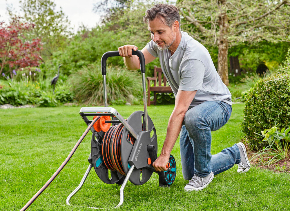 Wózek na wąż GARDENA CleverRoll L Easy Zestaw 18522-20 prowadnica solidna metalowa rama roznomierne zwijanie weza