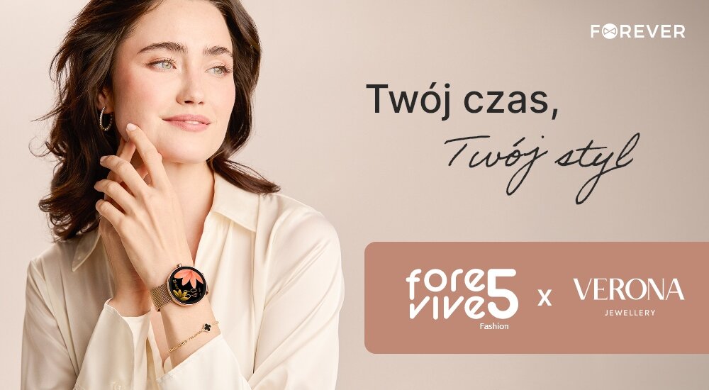 Smartwatch forever Forevive 5 SB-365 Różowo-złoty + bransoletka Verona ekran bateria czujniki zdrowie sport pasek ładowanie pojemność rozdzielczość łączność sterowanie krew puls rozmowy smartfon aplikacja