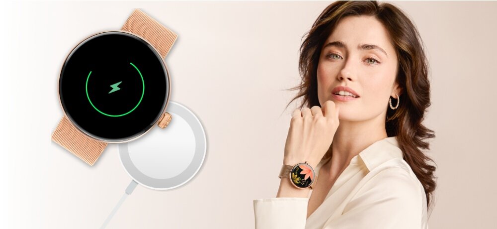 Smartwatch forever Forevive 5 SB-365 Różowo-złoty + bransoletka Verona czas pracy czas dzialania ladowanie indukcyjne