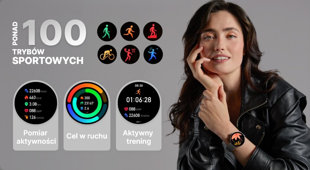 Smartwatch forever Forevive 5 SB-365 Różowo-złoty + bransoletka Verona dyscypliny tryby sportowe