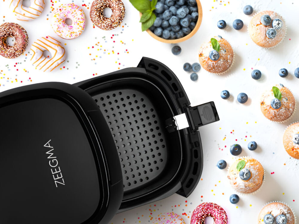 Frytkownica beztłuszczowa ZEEGMA Knapper Pro Czarny Air Fryer konstrukcja powłoka teflonowa mycie w zmywarce uchwyt zabezpieczenie