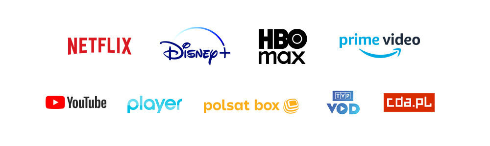 Telewizor SHARP 24HE2745E 24 LED TiVo OS logo aplikacji netflix disney+ hbo max primevideo youtube player polsat box tvp vod cda.pl