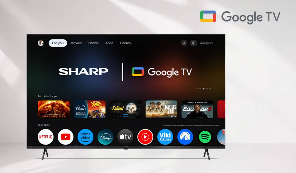 SHARP 50HL4765E System Google TV 7000 aplikacji dostępnych w sklepie Google Play Netflix, Disney+, HBO Max, Prime Video, Apple TV, ipla, Player czy TVP VOD szybkie wyszukiwanie filmów, seriali Personalizowane rekomendacje - interfejs systemu