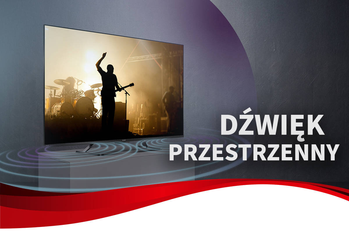 SHARP 43HR7765E technologie Dolby Atmos i DTS:X oglądania filmów i gier - rozchodzący się dźwięk spod telewizora