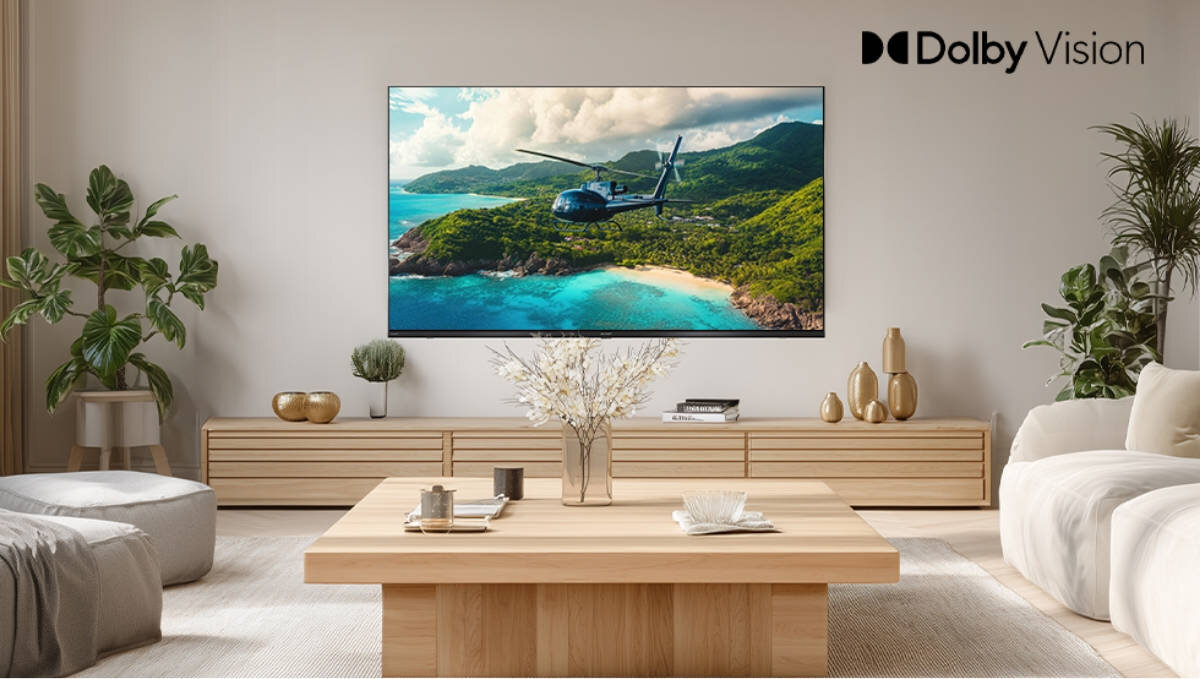 SHARP 65HP5765E Dolby Vision HDR Dolby Vision Netflix, HBO Max, Disney+, Apple TV - telewizor w salonie