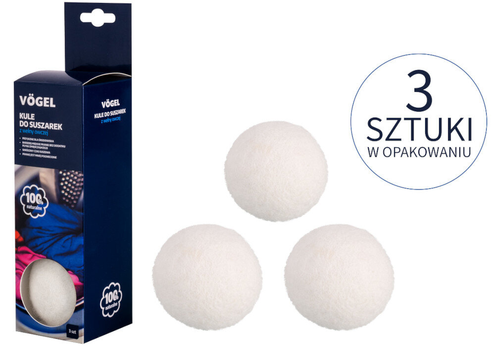 Kule do suszarek VÖGEL Wełna 3 szt delikatne ubrania wełna owcza zmiękczanie tkanin