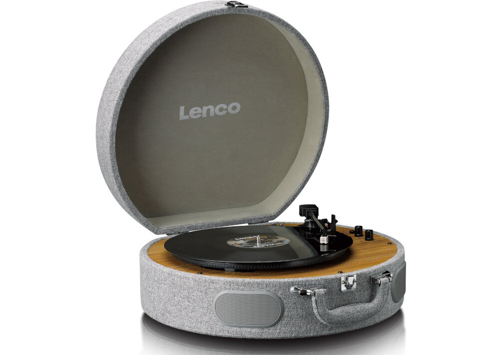 Gramofon LENCO LS-66GY - Bluetooth® 5.2 w dwóch kierunkach, gramofon na białym tle po skosie