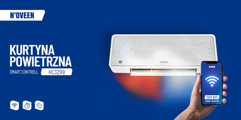 Kurtyna powietrzna N'OVEEN HC3299 pionowy strumień powietrza zimny ciepły gorący dwa zakresy mocy certyfikat design rozmiar